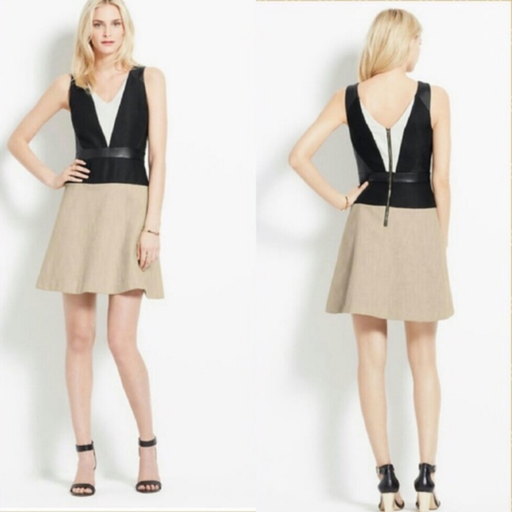 COPY - Ann Taylor Faux Leather Trim Colorblock Dress